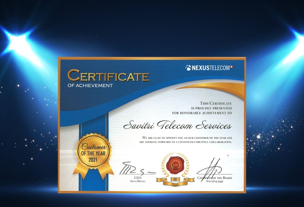 Certificate of Achievement- Customer of the Years 2021